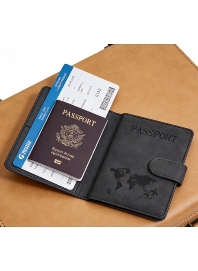 ووفيكسر محفظة لحمل جواز السفر ومستلزمات السفر الأساسية، غطاء جواز سفر مع جيوب للبطاقات، إكسسوارات سفر ضرورية للنساء والرجال، لون أسود. - Image 3